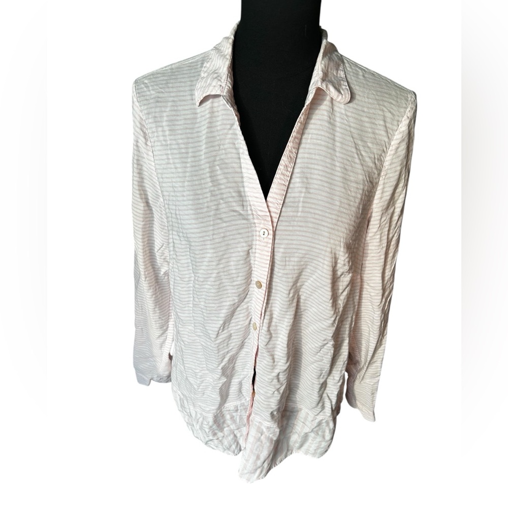 J. Jill Pink and White Striped Button Up Blouse Size Medium